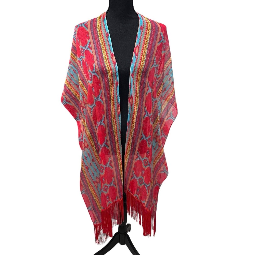Chiffon‎ Sheer Aztec Kaftan Shawl Coverup Elegant Chic Blouse Top Kimono OS
